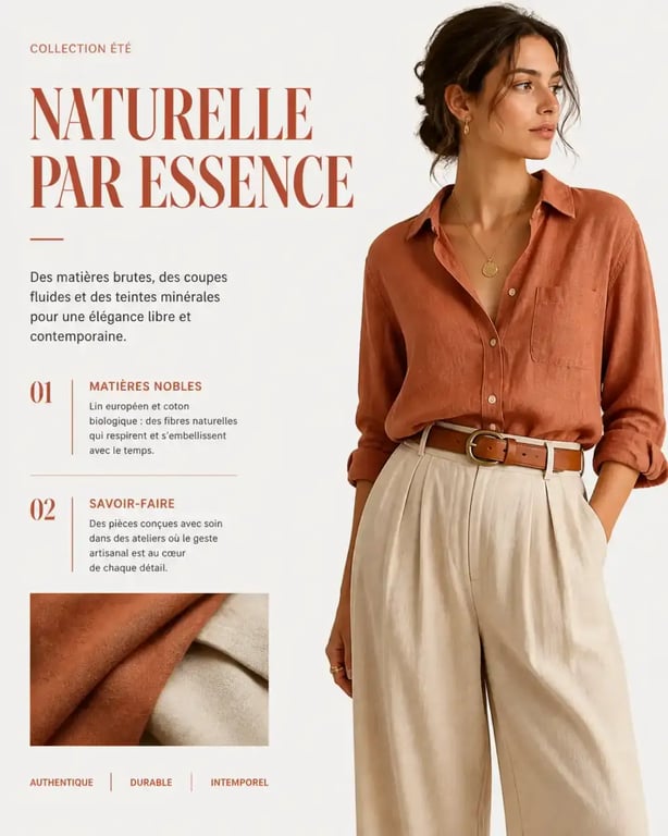 Silhouette élégante et moderne inspirée du style baba cool avec des matières naturelles