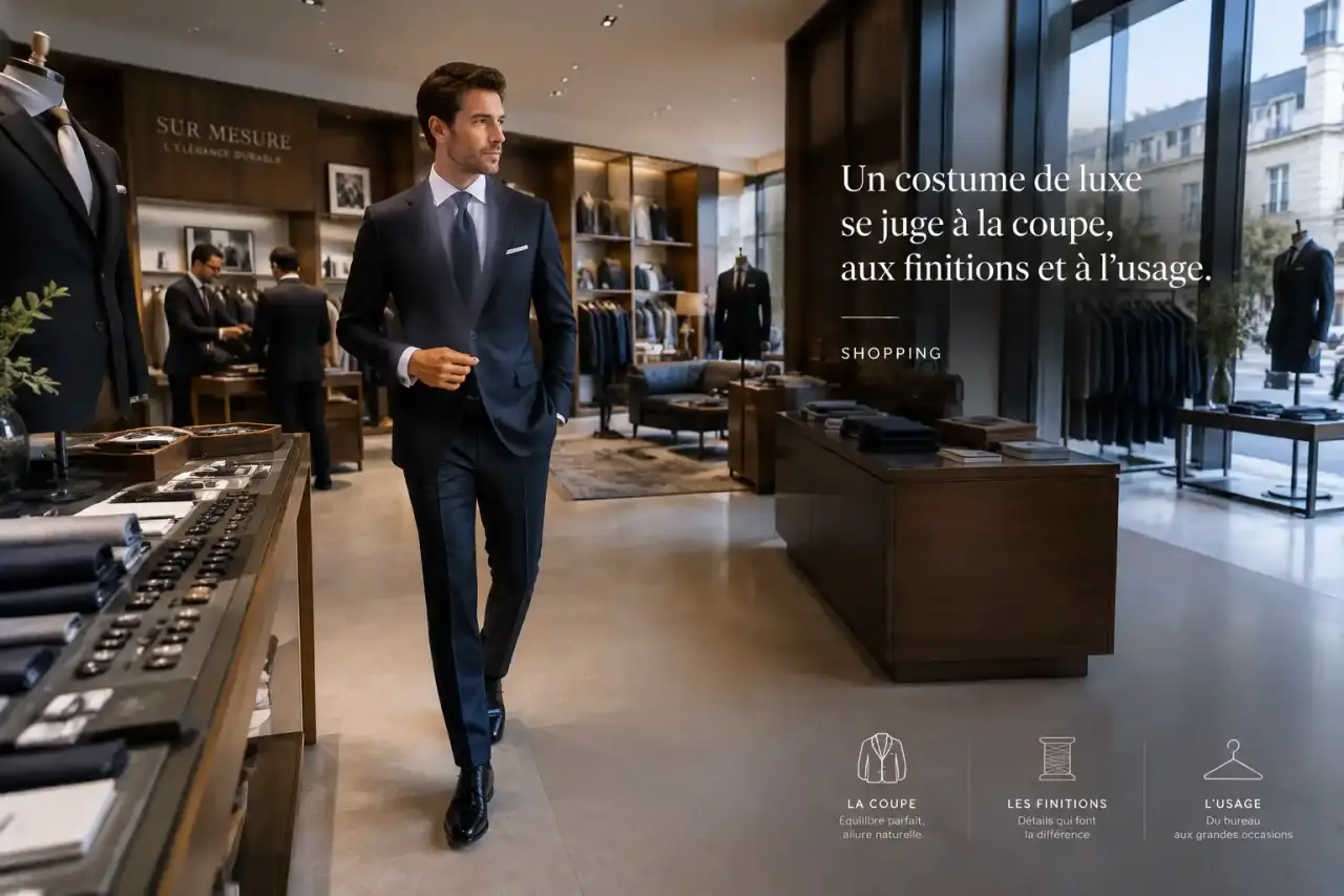 Un costume de luxe se juge à la coupe, aux finitions et à l’usage