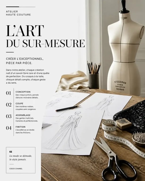 Atelier de haute couture à Rennes : croquis et outils de création sur mesure