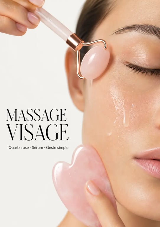 Accessoires beauté pour soin du visage avec roller et gua sha en quartz rose