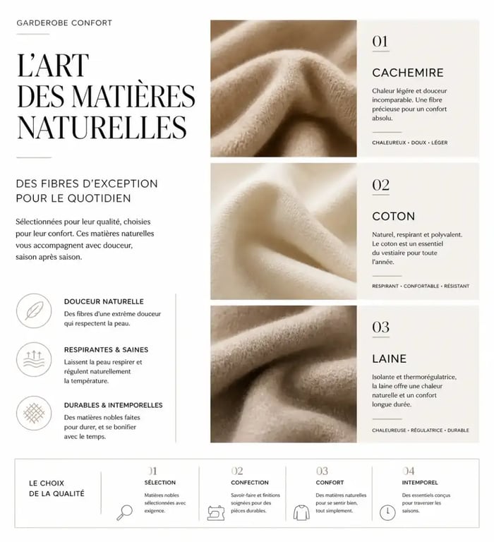 Exemples de matières pour une tenue cocooning femme élégante et confortable