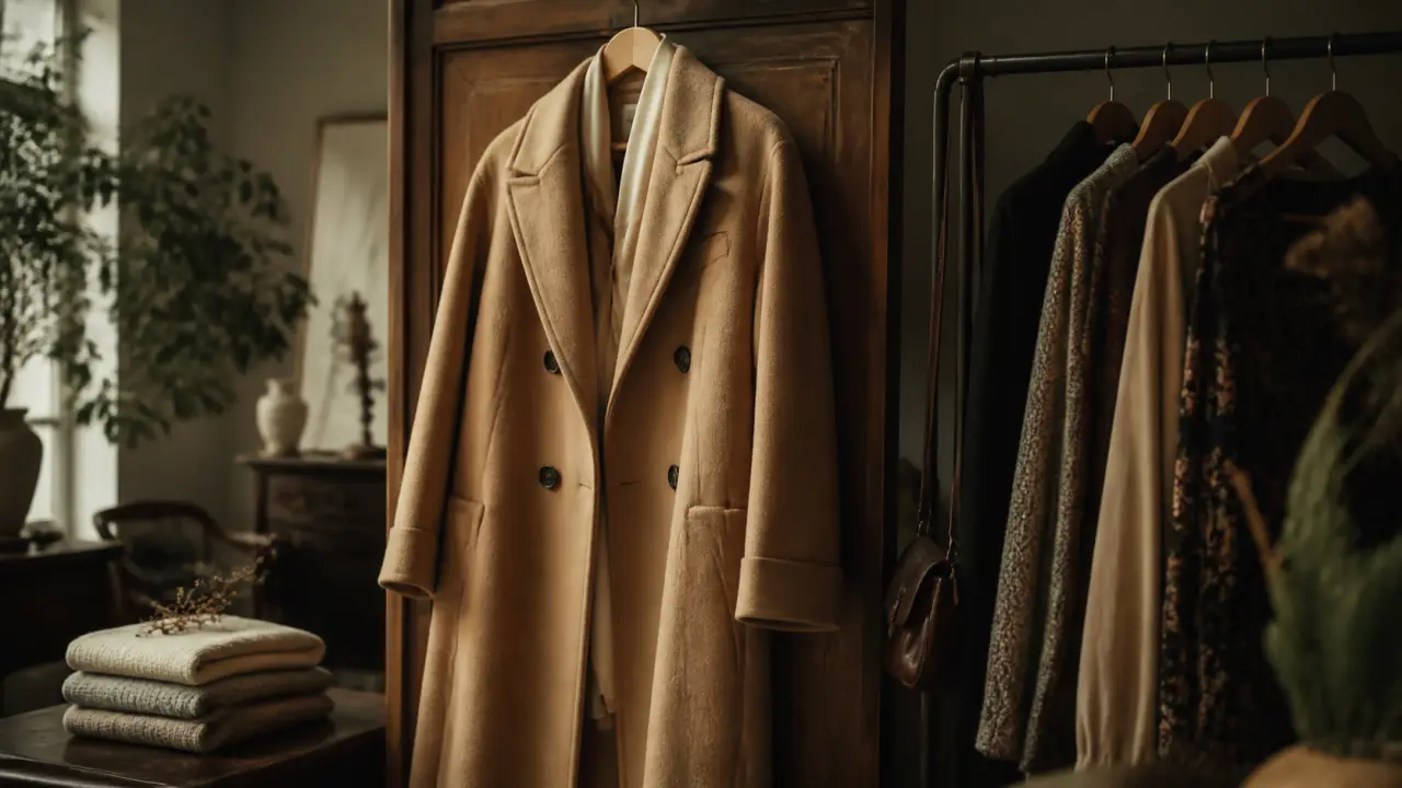 Manteau vintage chic porté en ville, silhouette élégante et intemporelle