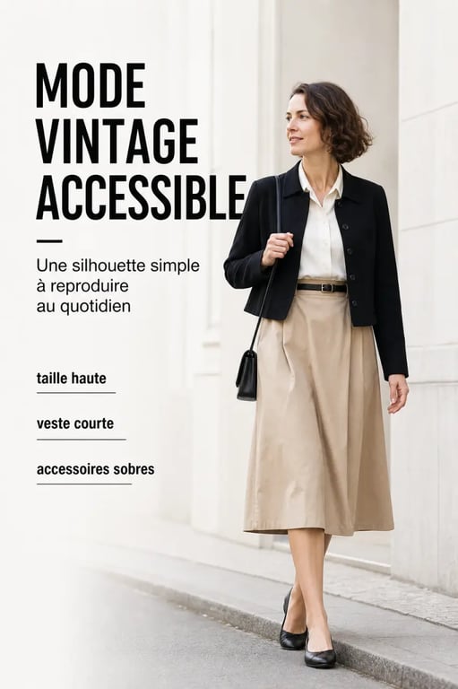 Vêtement vintage pas cher pour femme porté dans une tenue rétro chic et accessible au quotidien