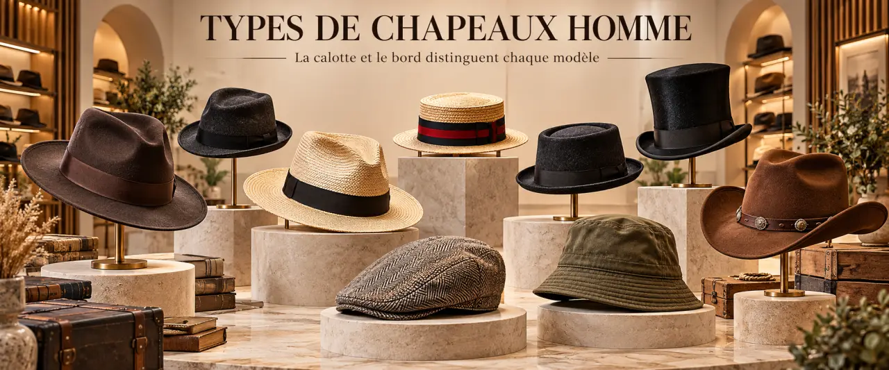 Types de chapeaux homme : la calotte et le bord distinguent chaque modèle