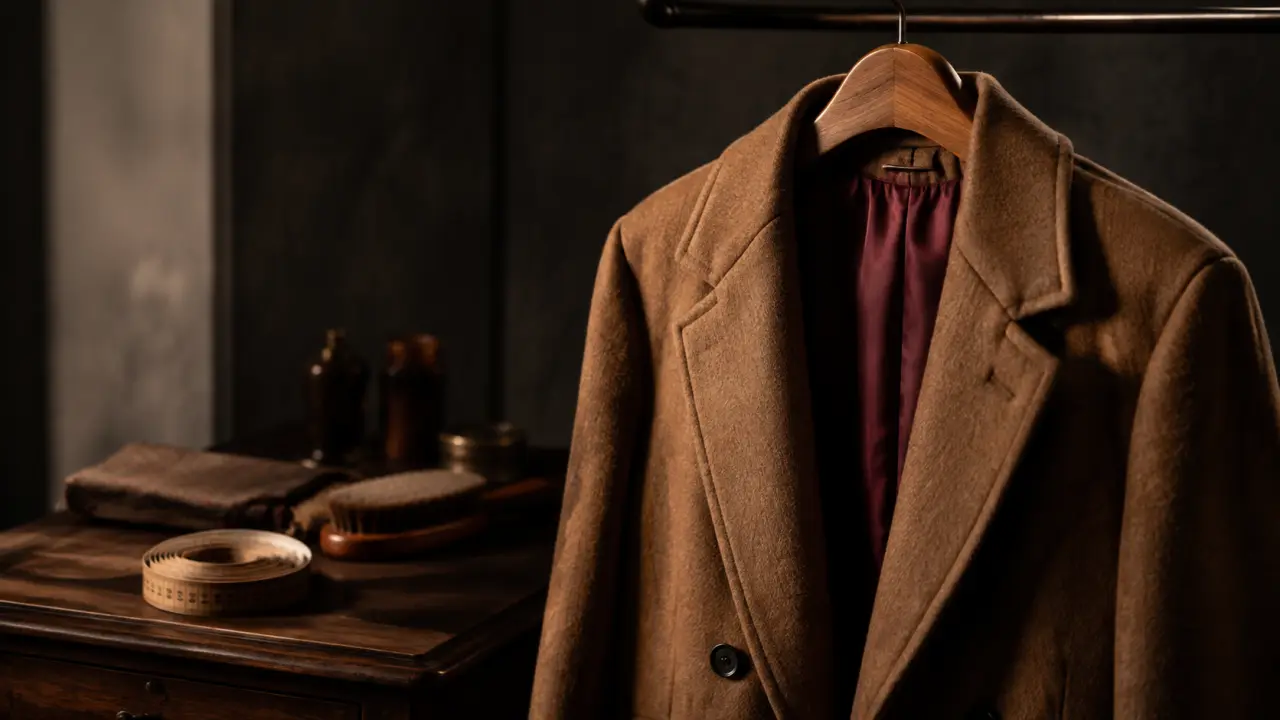 Manteau vintage en laine porté dans une rue parisienne