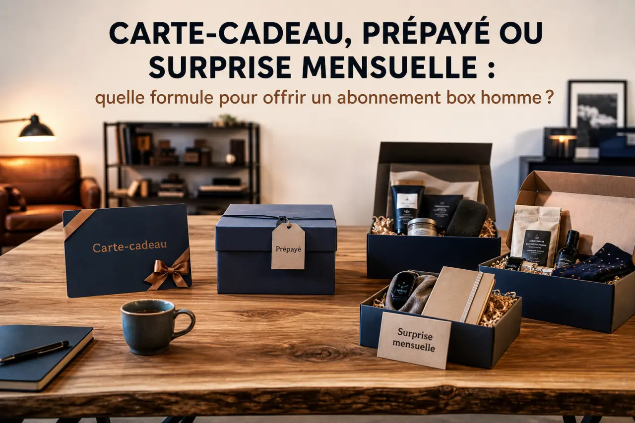 Carte-cadeau, prépayé ou surprise mensuelle : quelle formule pour offrir un abonnement box homme ?