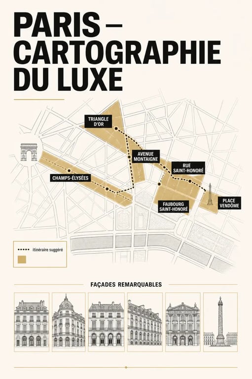 Paris boutique de luxe : carte éditoriale des quartiers Montaigne, Saint-Honoré et Vendôme