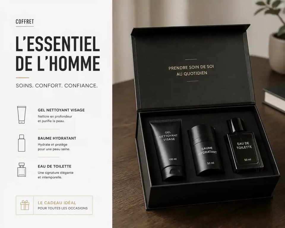Cadeau box pour homme élégante et raffinée sur une table en bois