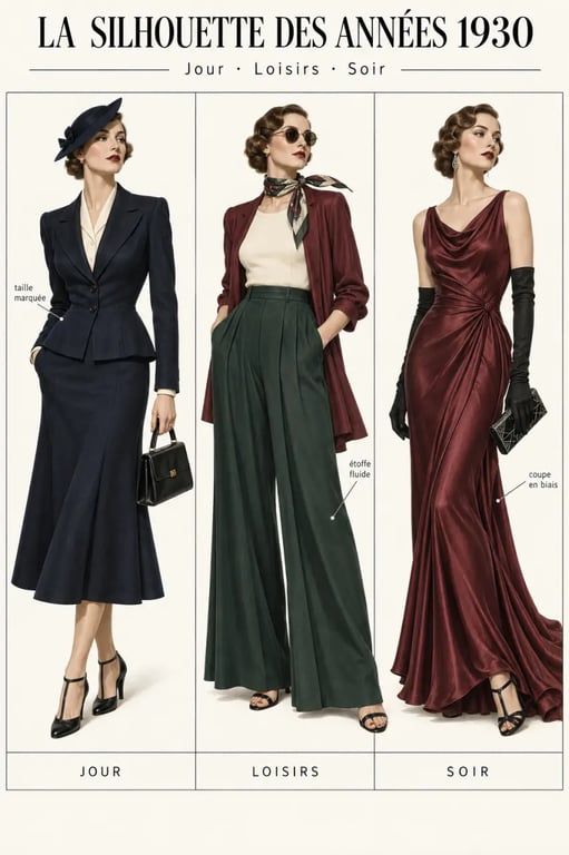 Tenue femme des années 30 de jour, pour les loisirs et en soirée