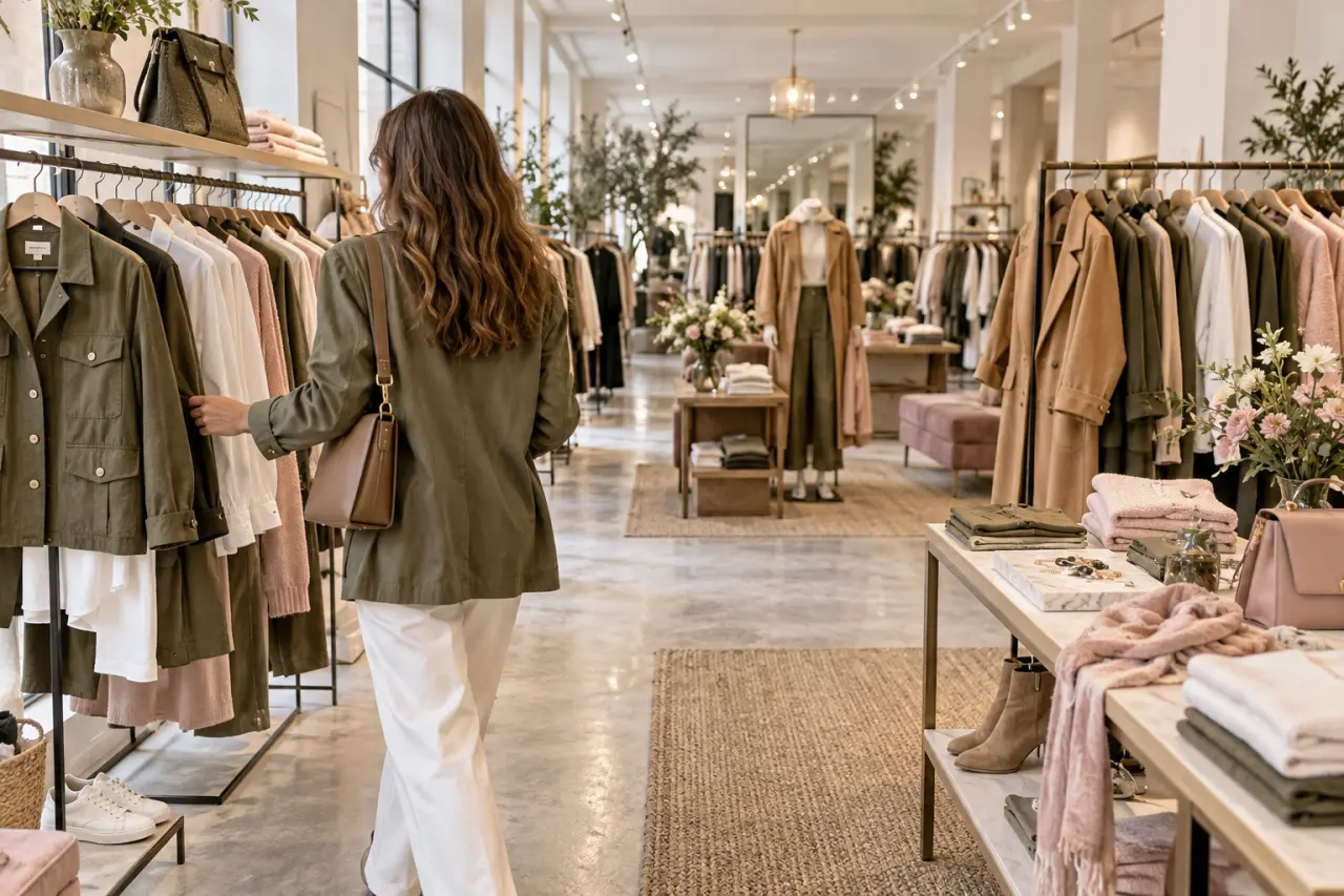 Le kaki s’accorde avec le blanc, le camel et le rose, selon l’effet recherché