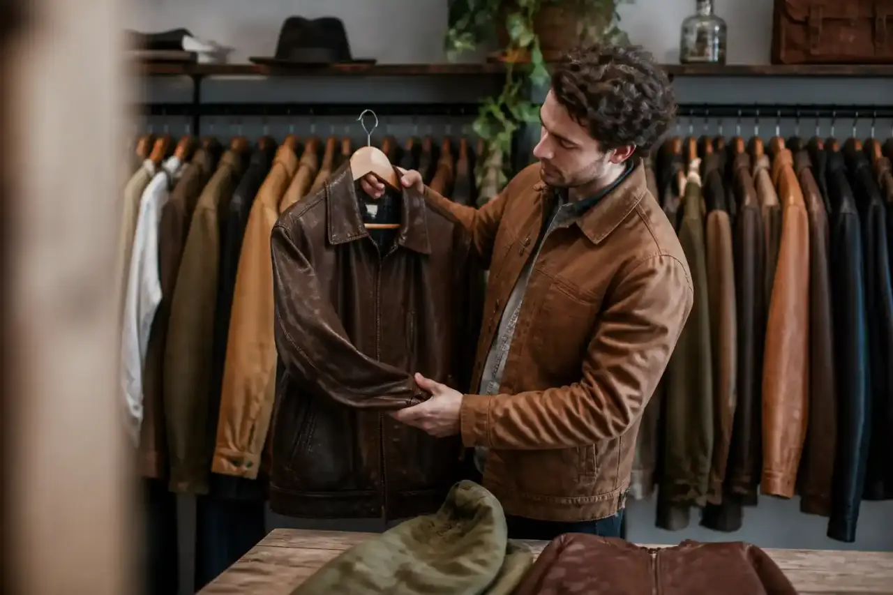 Veste vintage élégante mise en scène dans un style éditorial minimaliste