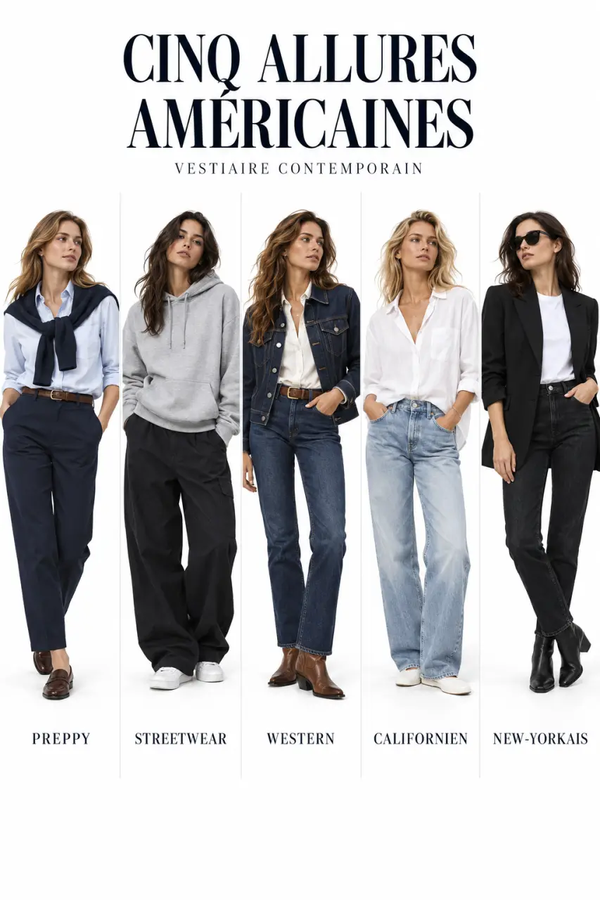 Les cinq variantes du style américain femme : preppy, streetwear, western, californien et new-yorkais