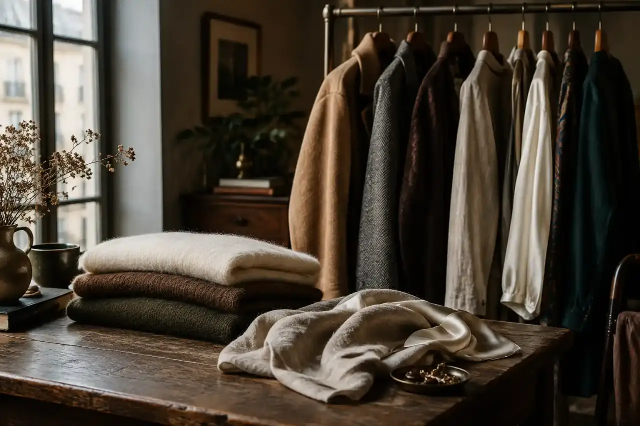 Vestiaire vintage composé de pièces en laine, lin et soie