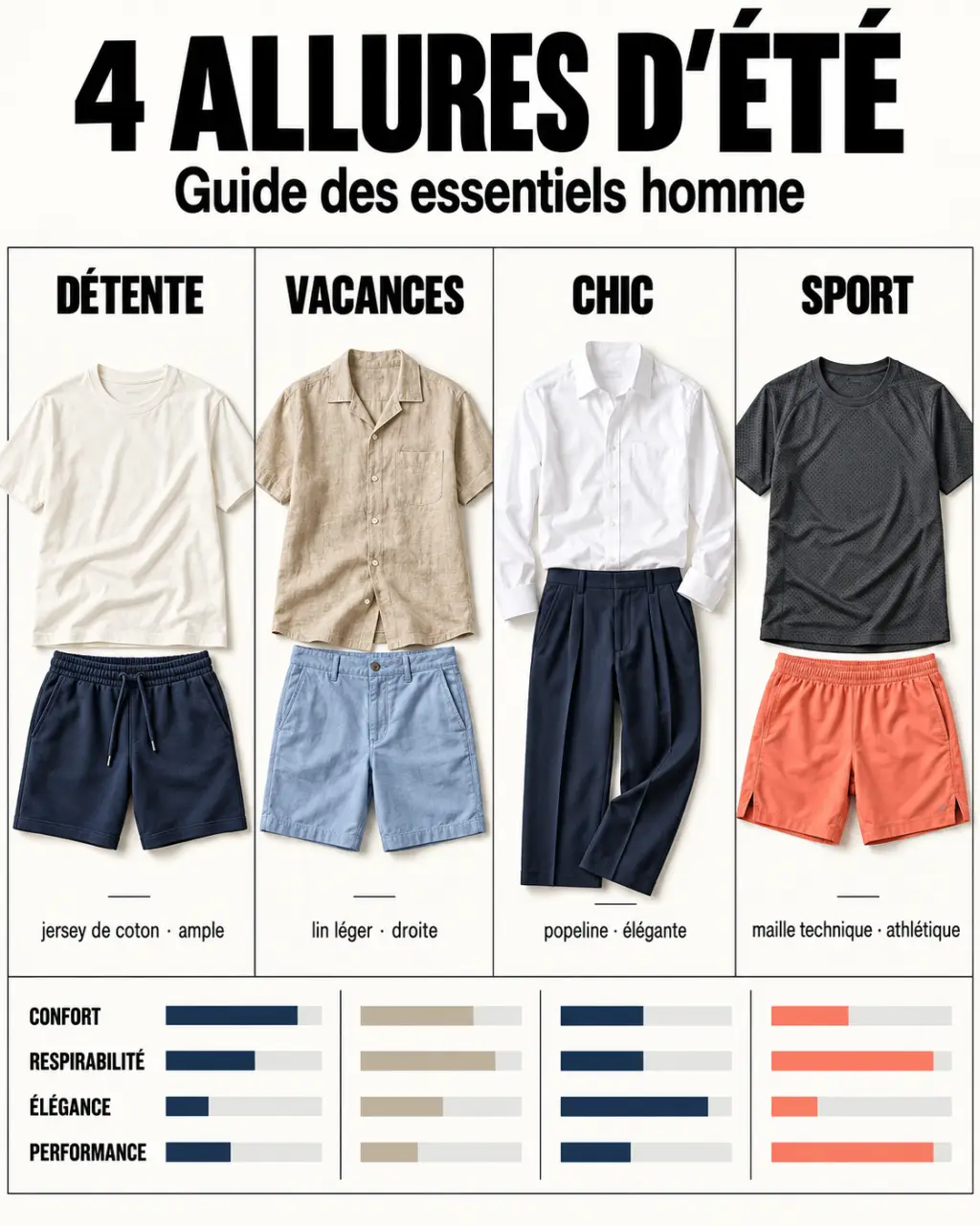 Ensembles été homme selon l’usage : détente, vacances, chic et sport