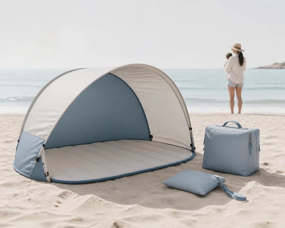 Accessoires pour la plage pour bébé avec tente d’ombre, espace de change et rangement séparé