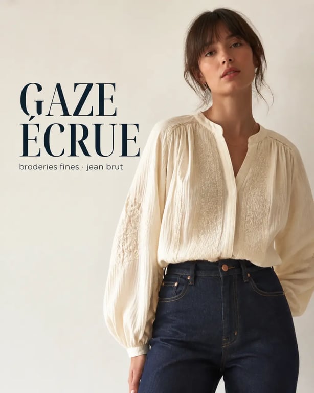 Haut boheme femme porté avec jean brut et broderies fines